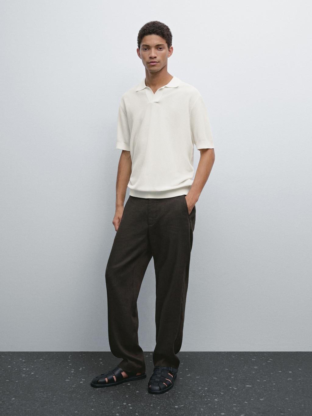 Textured knit short sleeve polo shirt