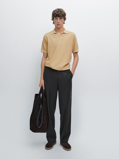 Textured knit short sleeve polo shirt