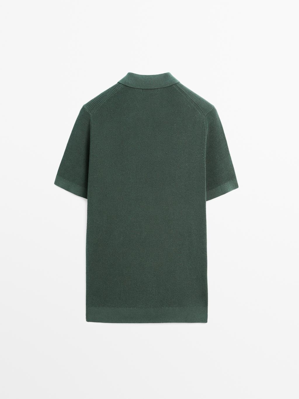 Textured cotton knit polo shirt