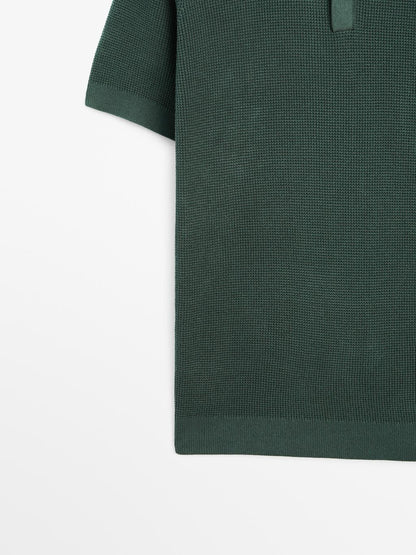 Textured cotton knit polo shirt