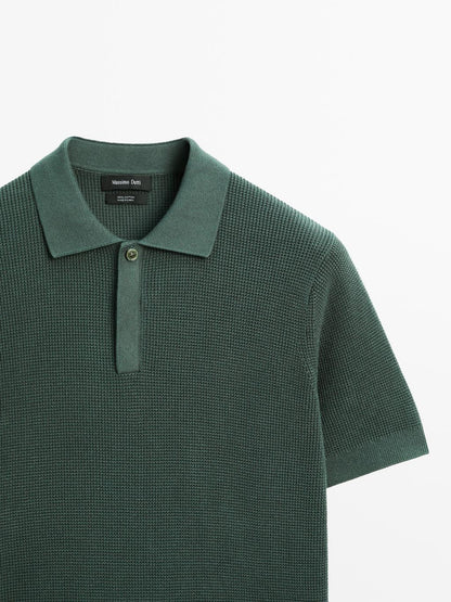 Textured cotton knit polo shirt