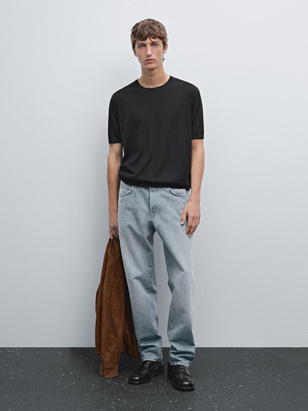 Short sleeve knit wool blend T-shirt