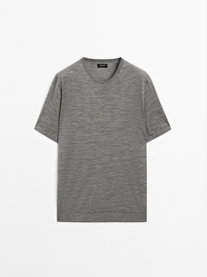 Short sleeve knit wool blend T-shirt