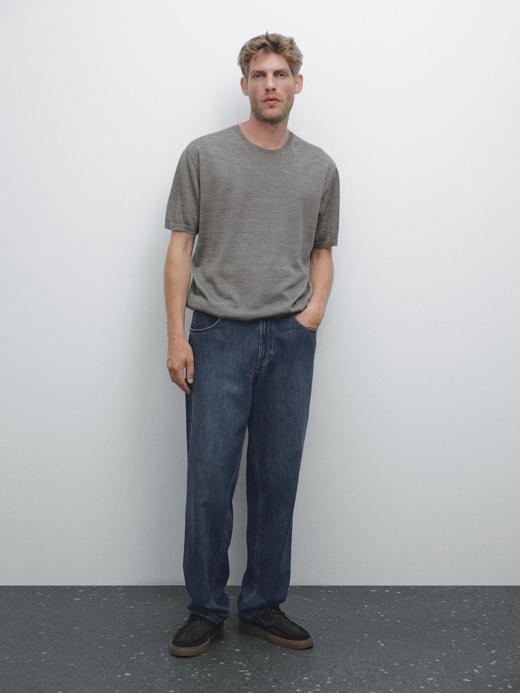 Short sleeve knit wool blend T-shirt