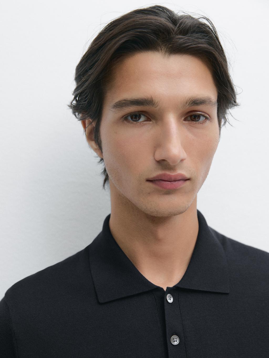 Cotton blend knit polo shirt