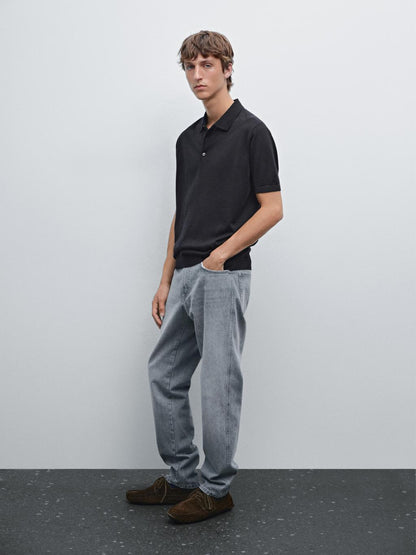 Short sleeve wool blend knit polo shirt