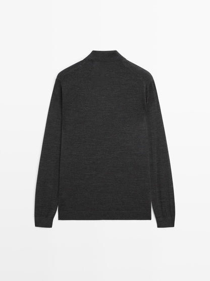 100% merino wool knit polo jumper