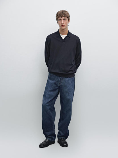 100% merino wool knit polo sweater