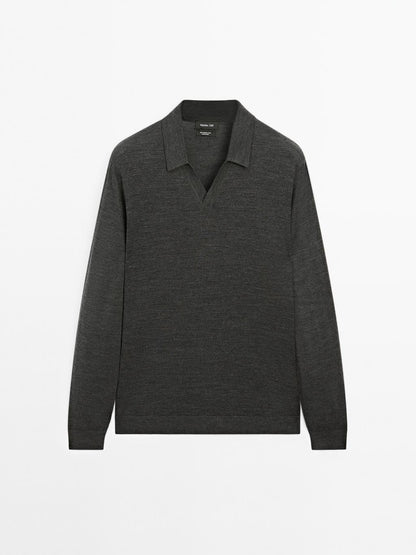 100% merino wool knit polo sweater