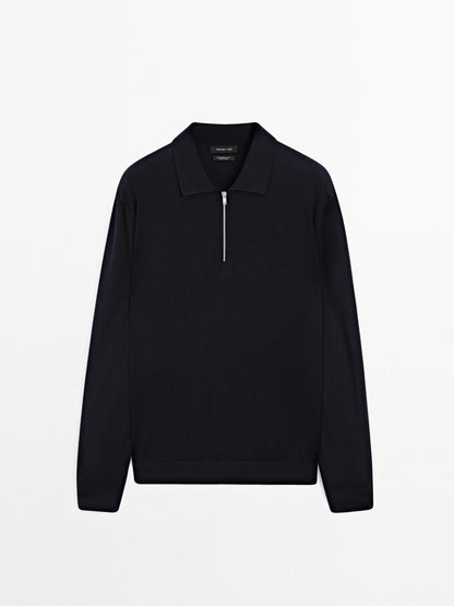 Merino wool knit polo sweater