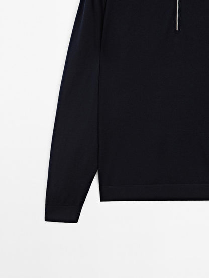 Merino wool knit polo sweater