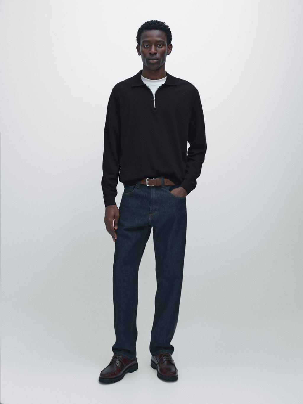 Merino wool knit polo sweater