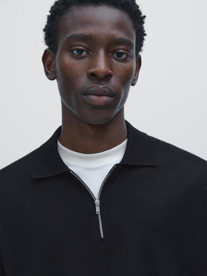 Merino wool knit polo sweater