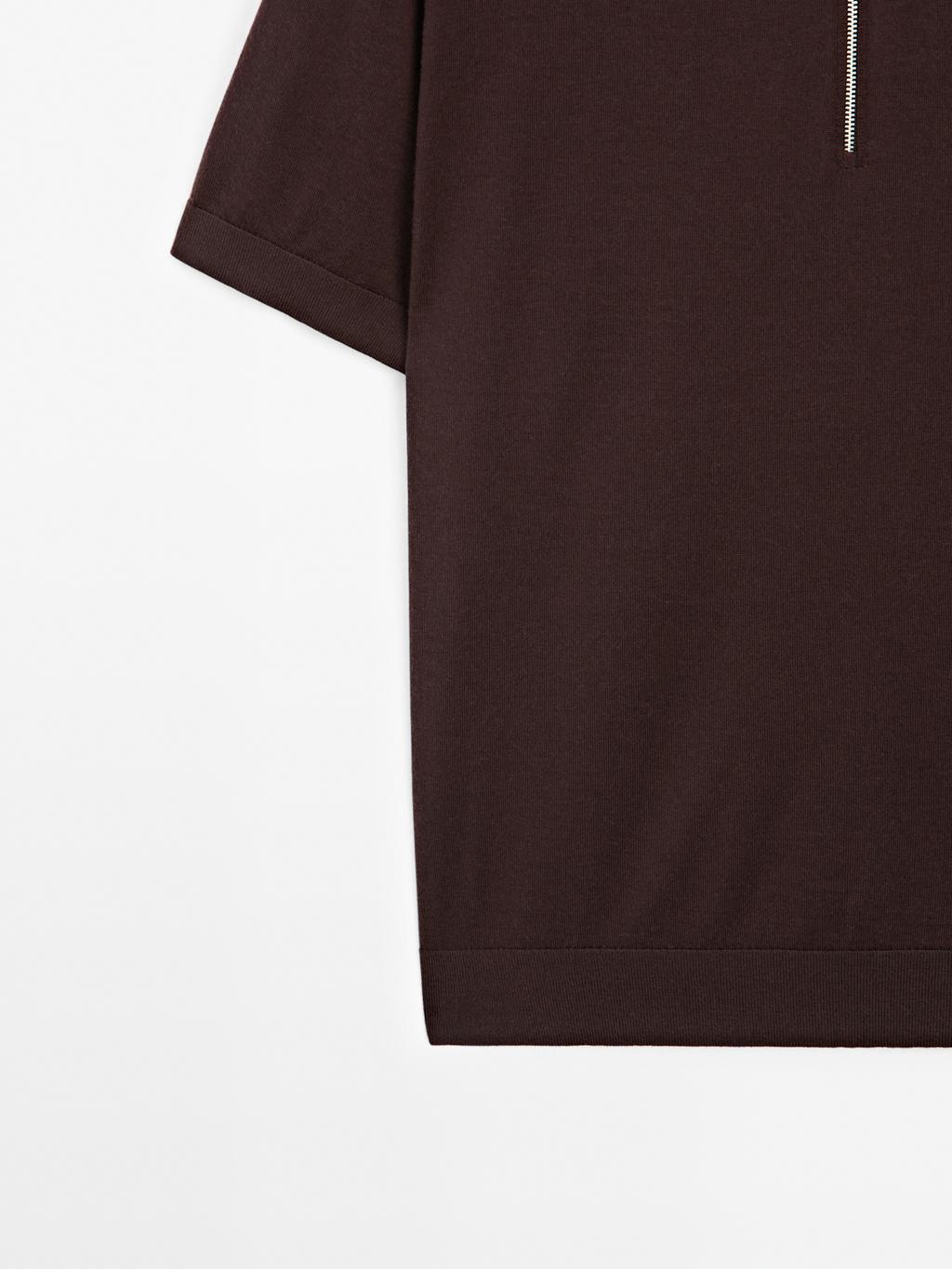 Knit polo shirt with zip collar