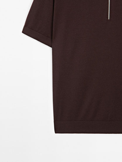 Knit polo shirt with zip collar