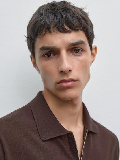 Knit polo shirt with zip collar