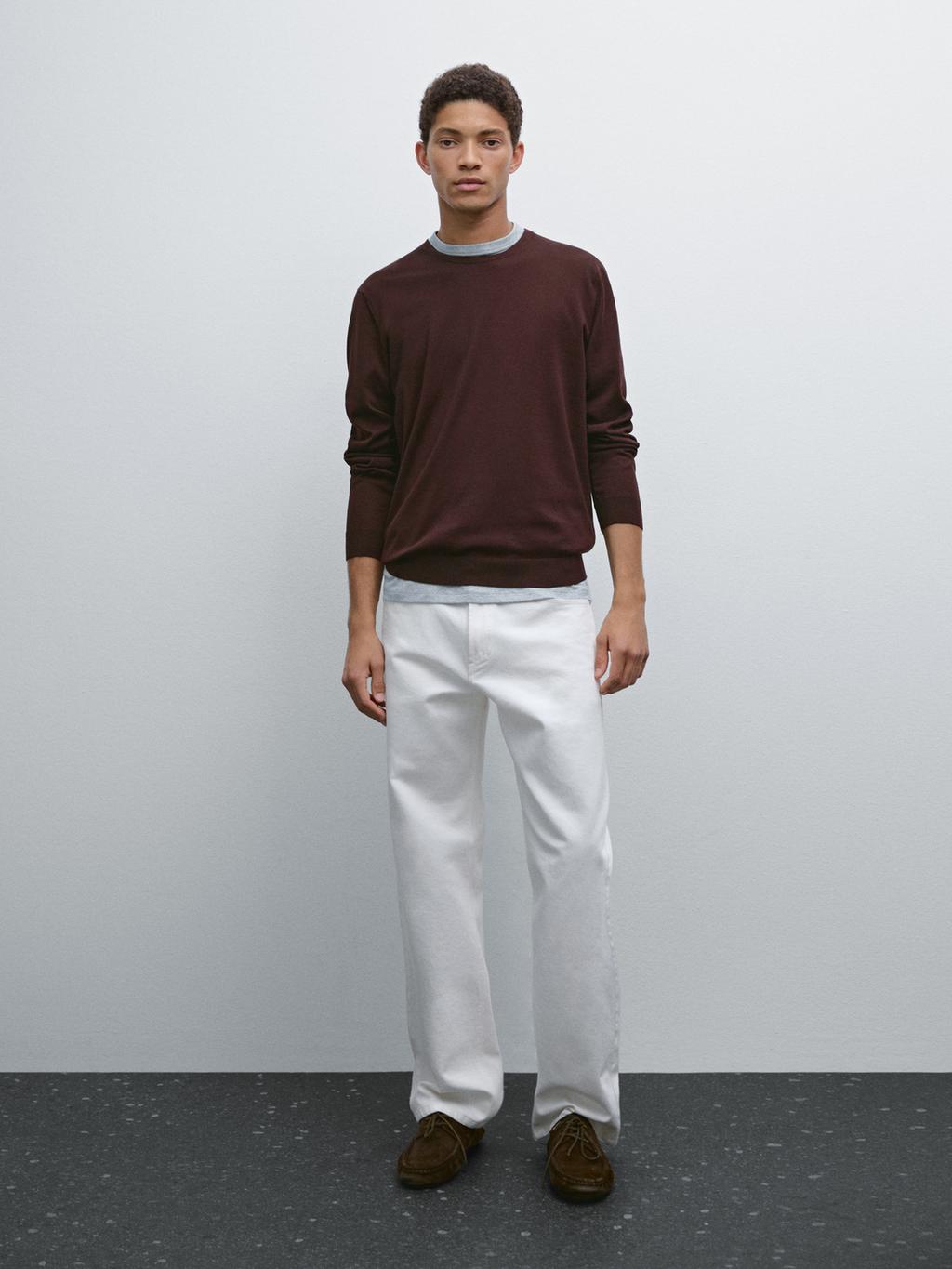 Long sleeve cotton knit sweater