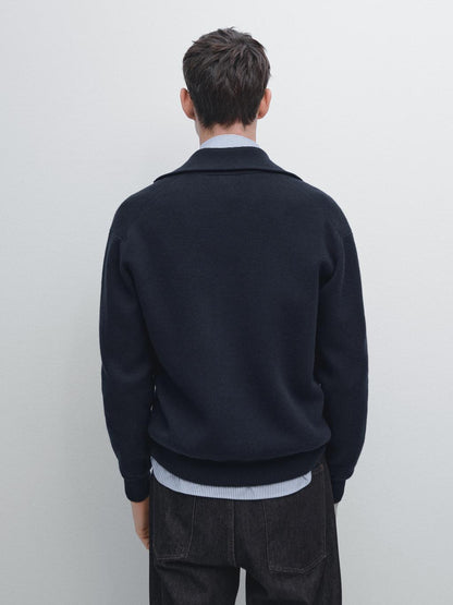 Cotton and wool blend zip-up cardigan