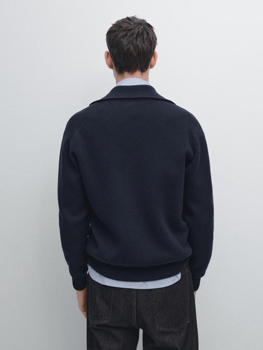 Cotton and wool blend zip-up cardigan