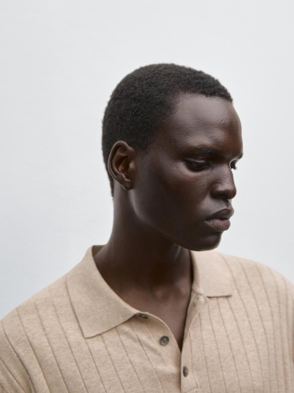 Ribbed knit polo shirt