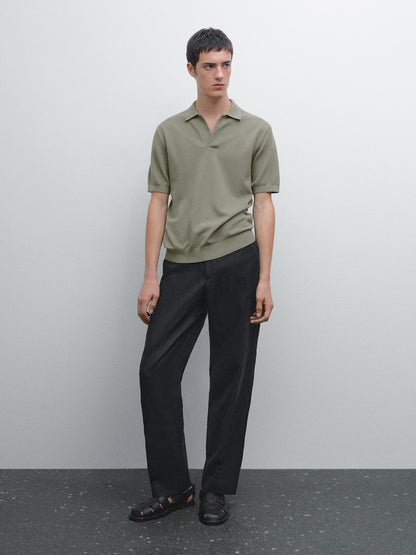 Knit V-neck polo shirt