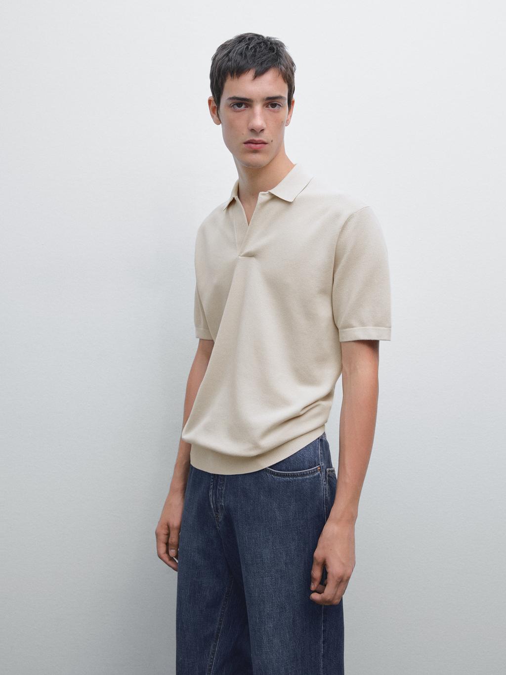 Knit V-neck polo shirt