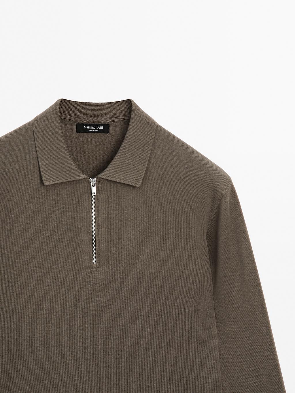 Knit polo sweater with zip