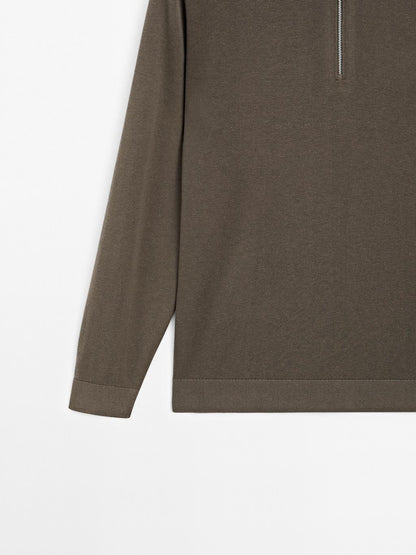 Knit polo sweater with zip