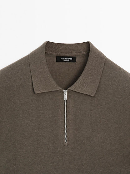 Knit polo sweater with zip