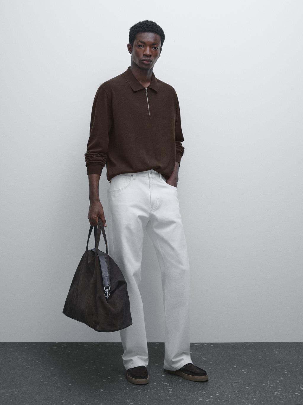 Knit polo sweater with zip