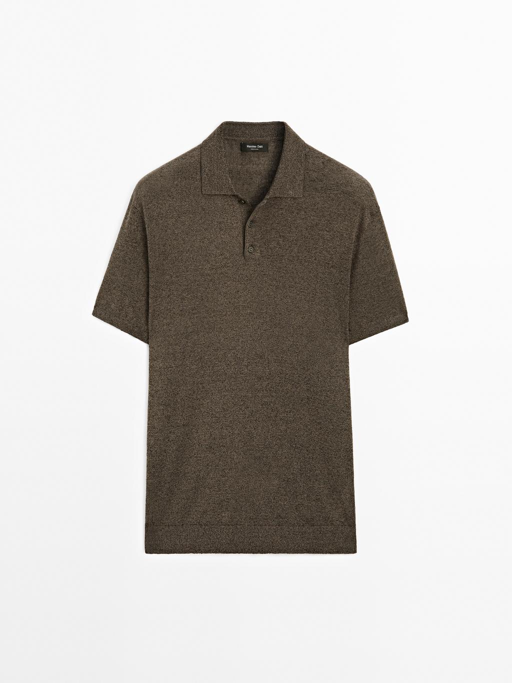 Linen blend knit polo shirt