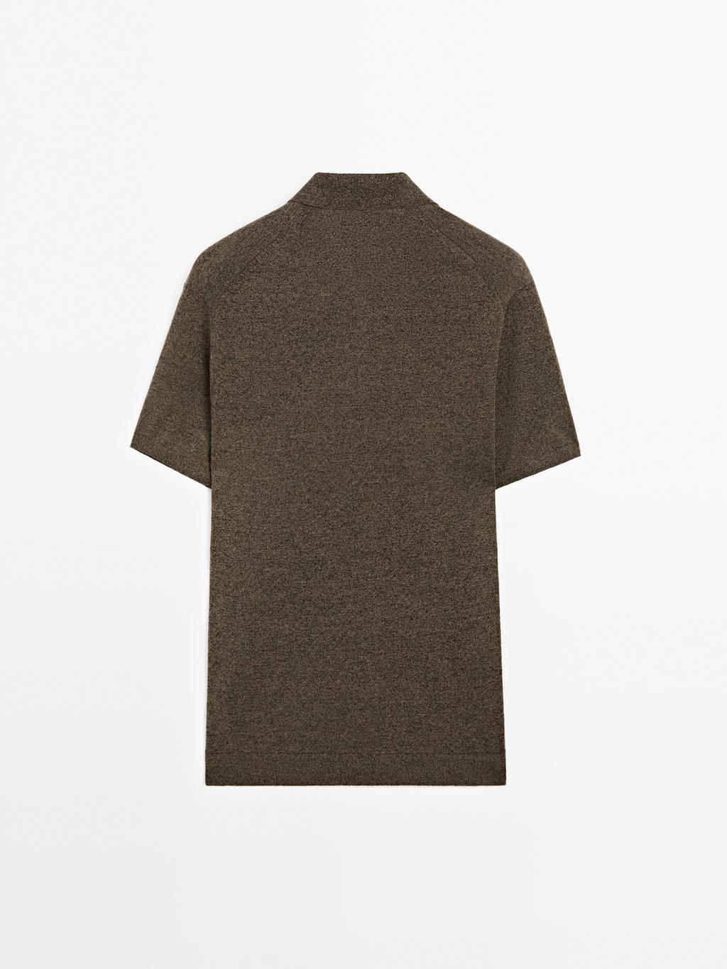 Linen blend knit polo shirt