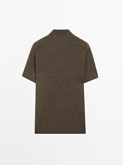 Linen blend knit polo shirt