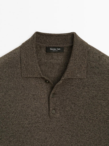 Linen blend knit polo shirt