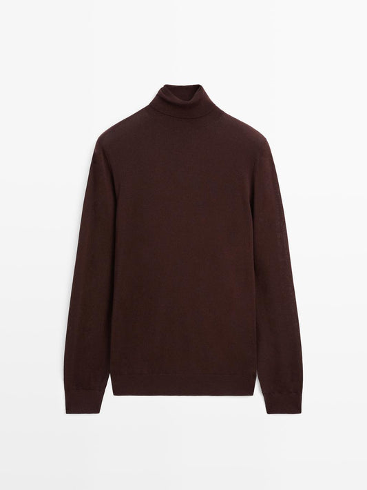 Wool blend high neck knit jumper