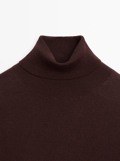 Wool blend high neck knit jumper