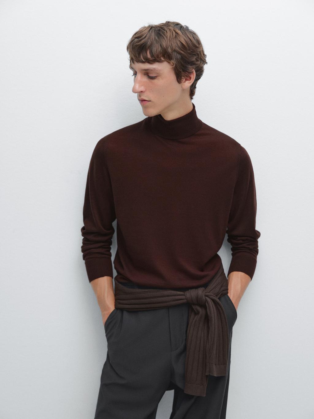 Wool blend high neck knit jumper