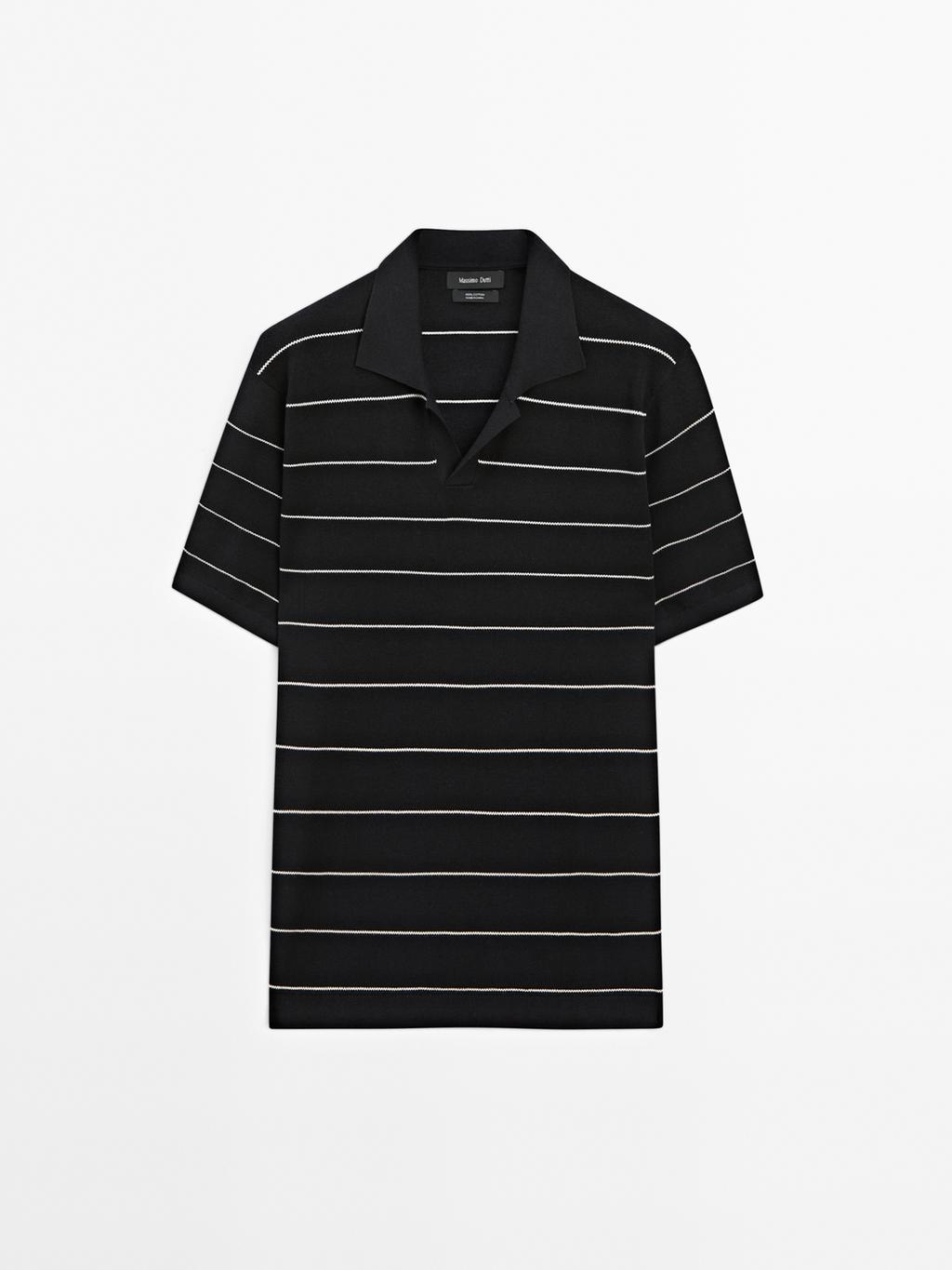 Striped cotton polo shirt with short sleeves
