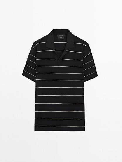 Striped cotton polo shirt with short sleeves
