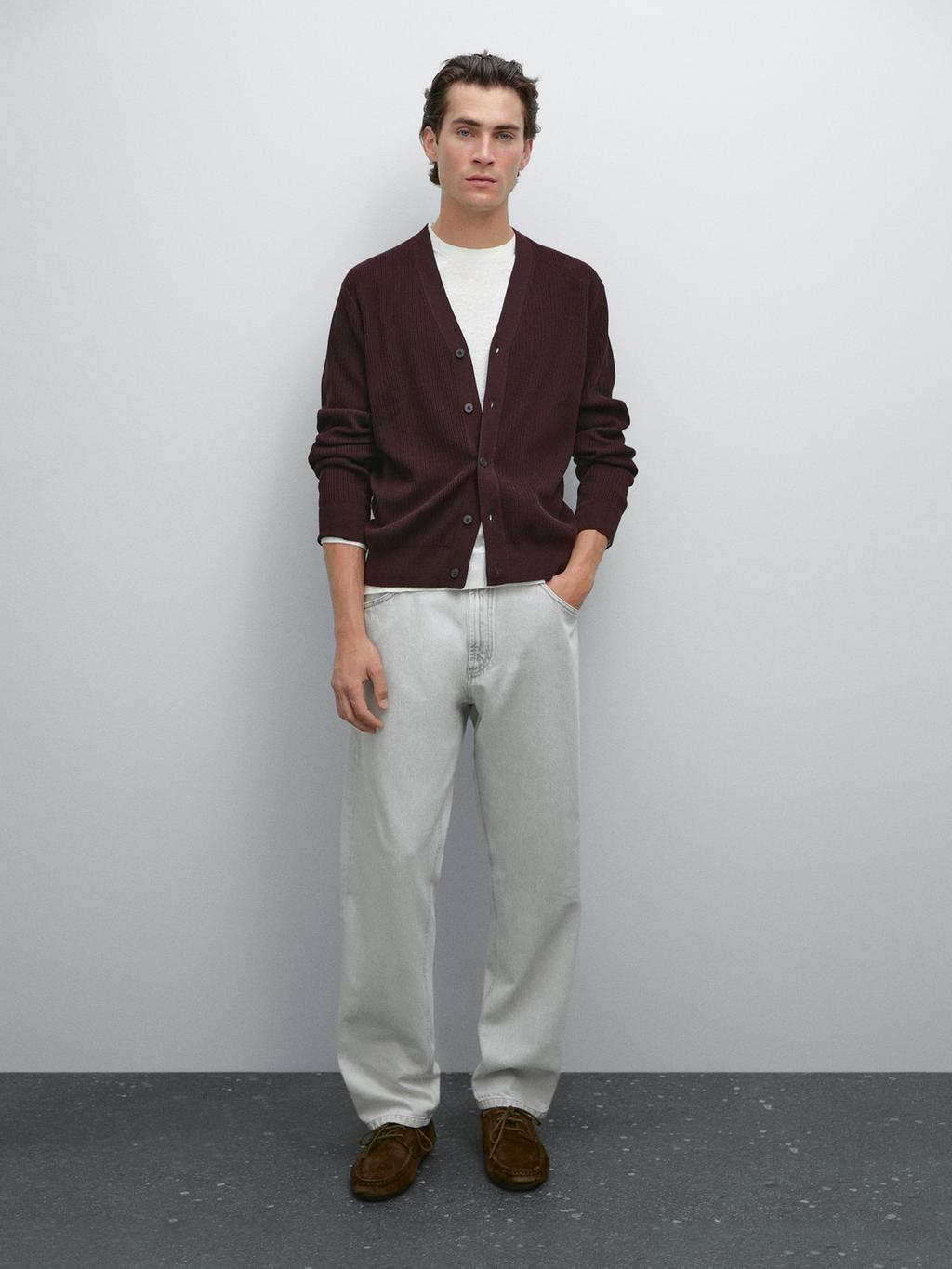 100% cotton textured knit cardigan