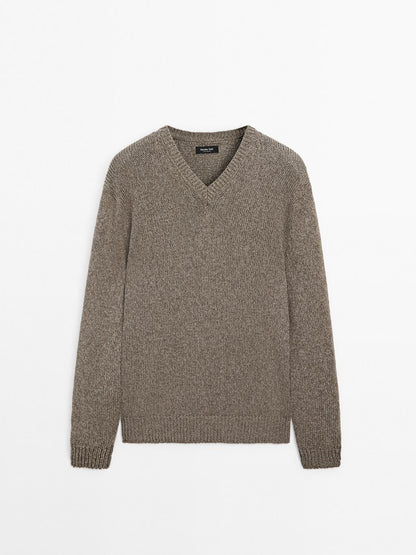 Melange knit V-neck sweater