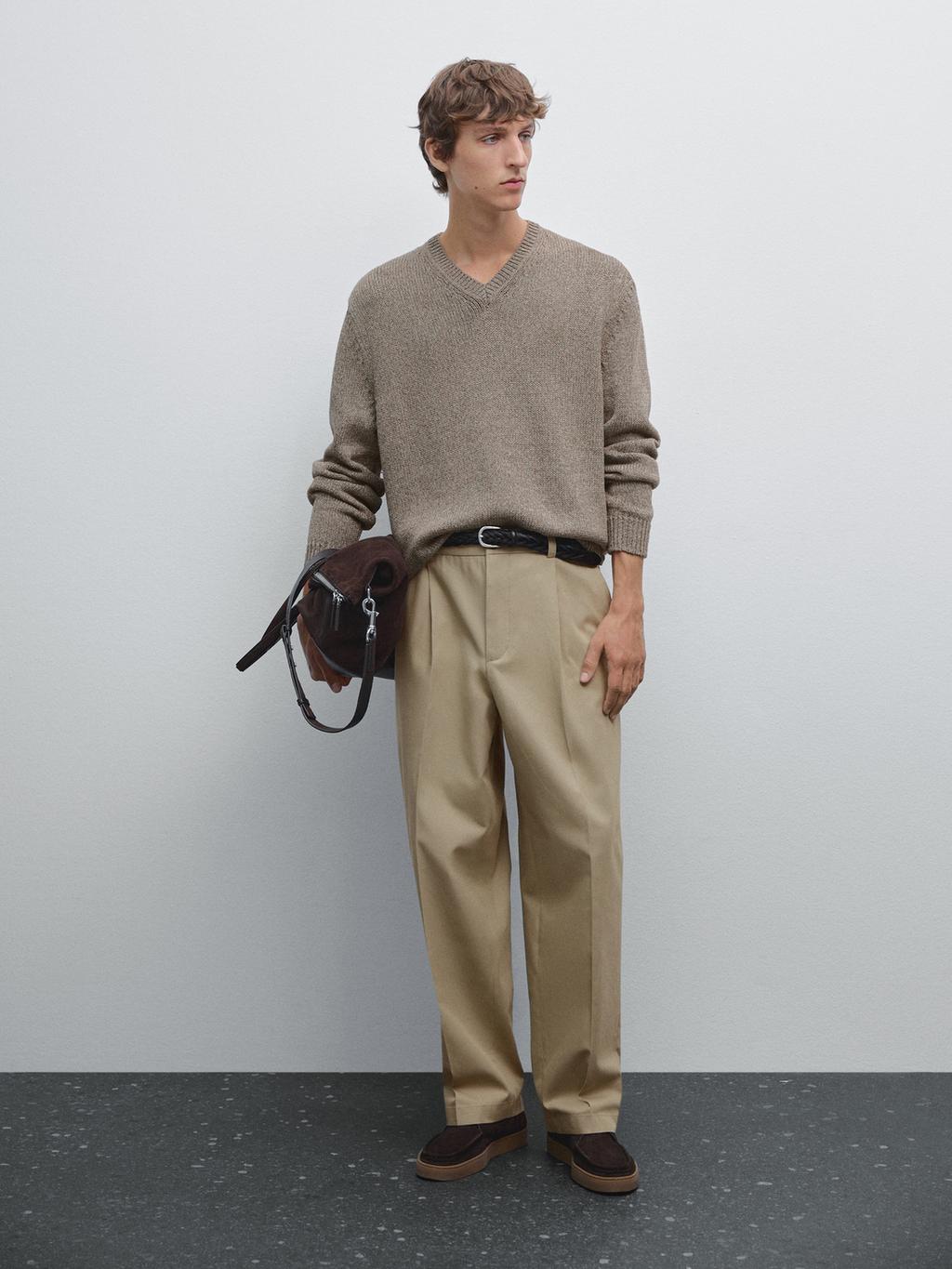 Melange knit V-neck sweater