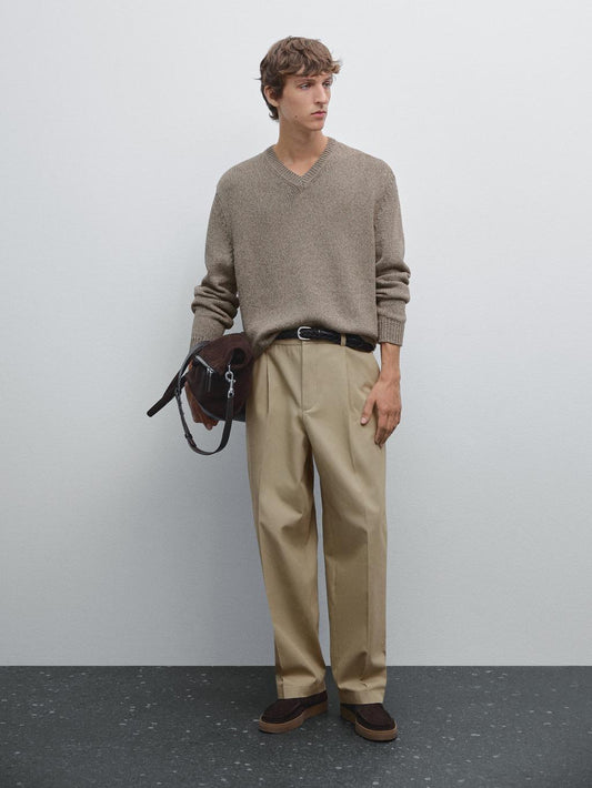 Melange knit V-neck sweater