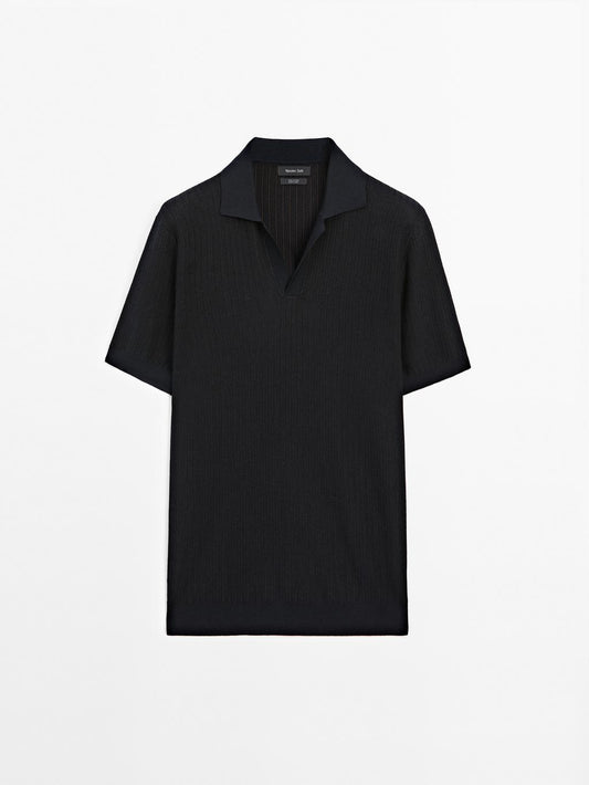 Short sleeve jacquard knit polo shirt