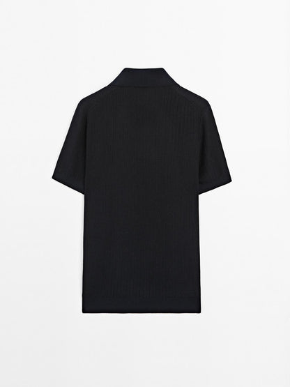 Short sleeve jacquard knit polo shirt