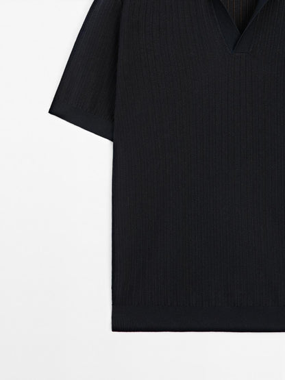 Short sleeve jacquard knit polo shirt
