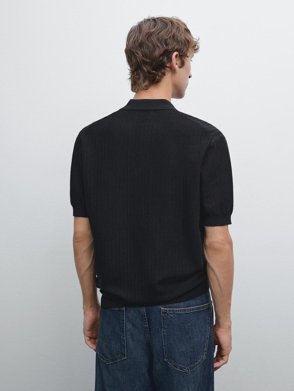 Short sleeve jacquard knit polo shirt