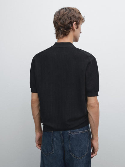 Short sleeve jacquard knit polo shirt