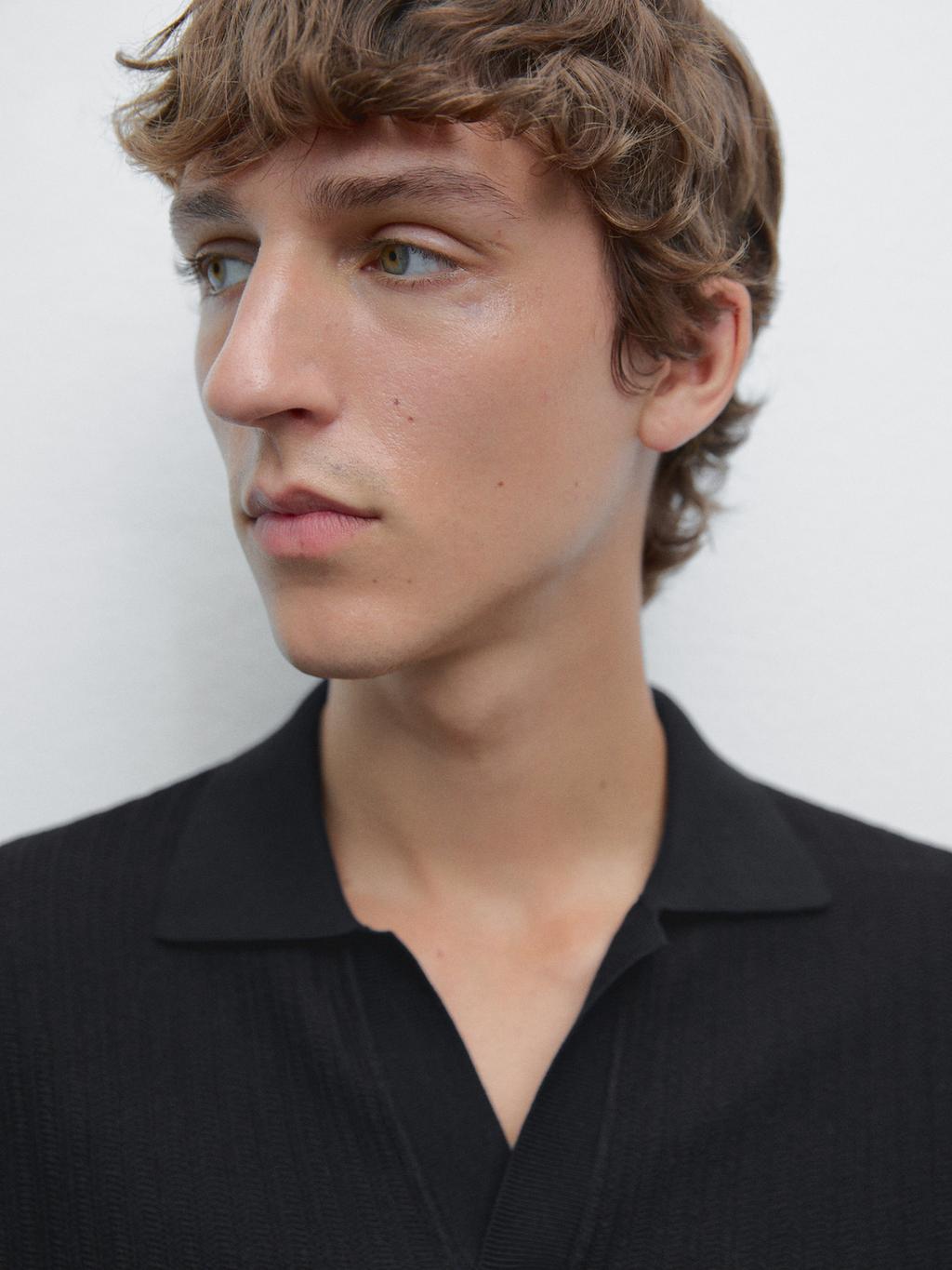 Short sleeve jacquard knit polo shirt