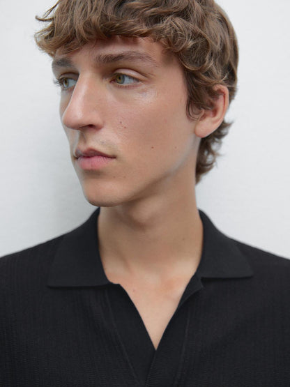 Short sleeve jacquard knit polo shirt